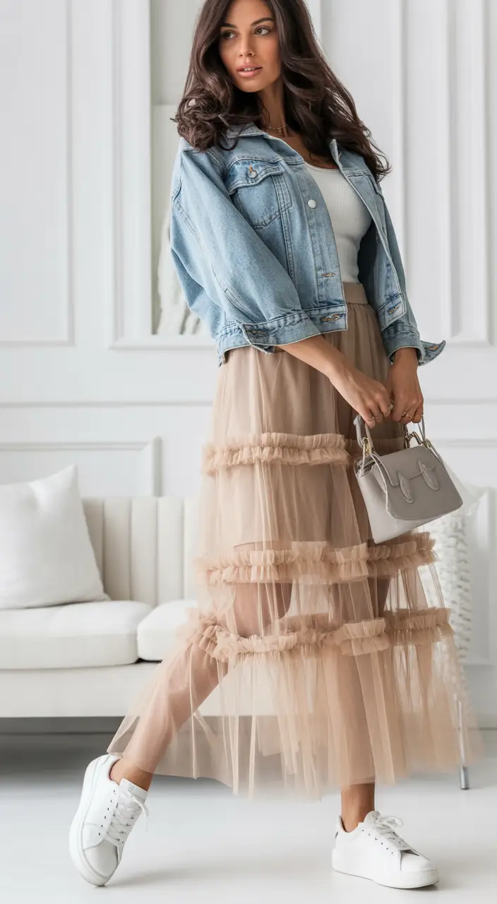 How to wear skirts this fall – 2025 outfits inspiration Soft Tulle & Denim Reimagined