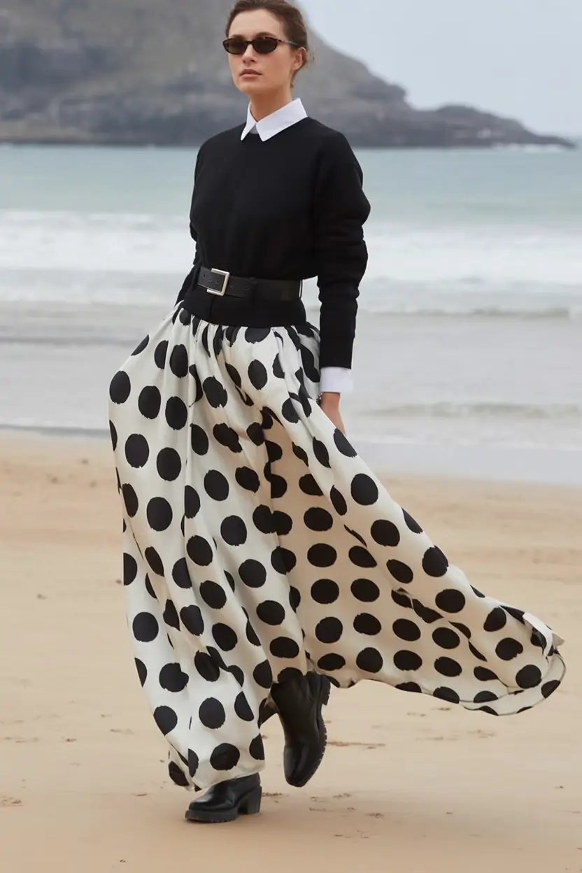 How to wear skirts this fall – 2025 outfits inspiration Retro Drama with a Polka Dot Spin