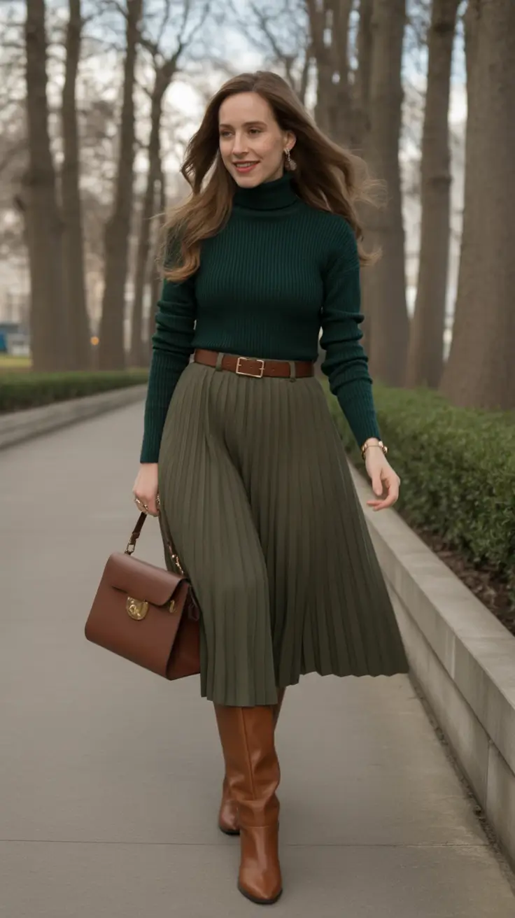How to wear skirts this fall – 2025 outfits inspiration Forest Hues & Pleated Classics