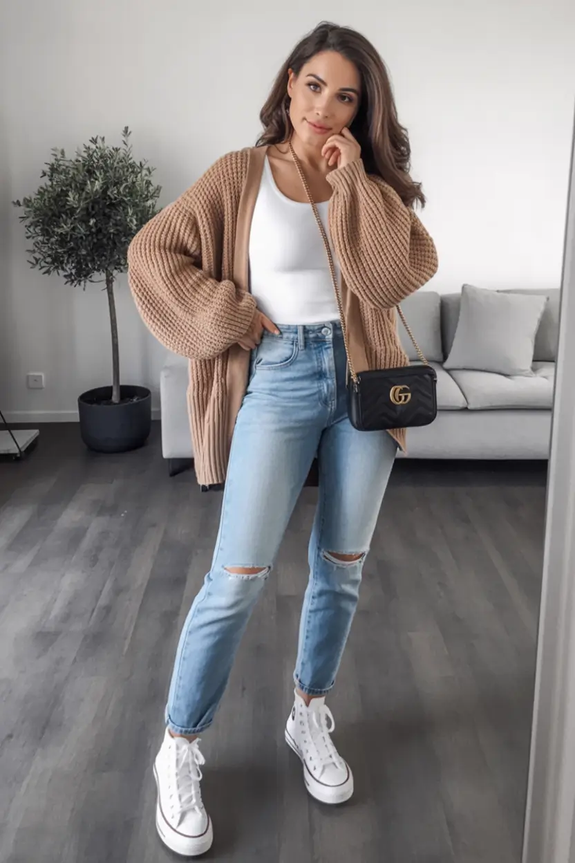 simple casual fall outfits Weekend-Ready in Denim and Knit