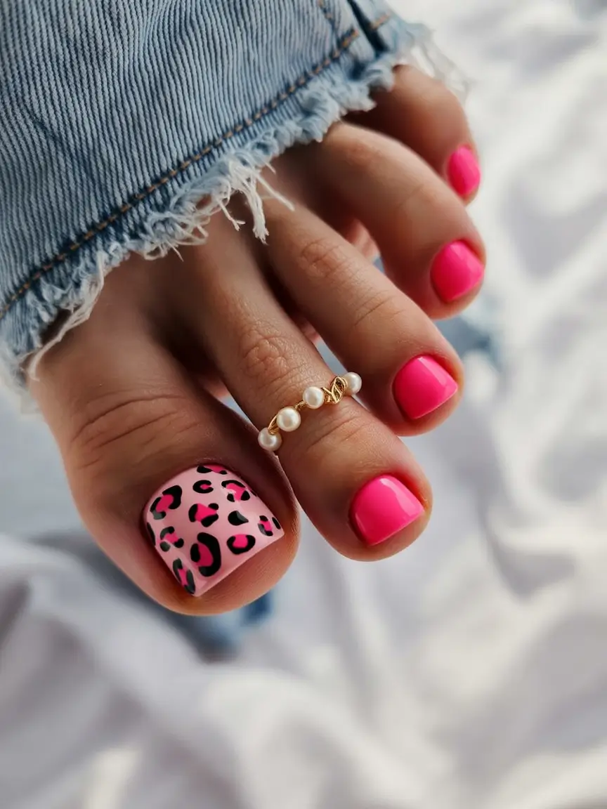 August toe nails Hot Pink Meets Baddie Cheetah Energy