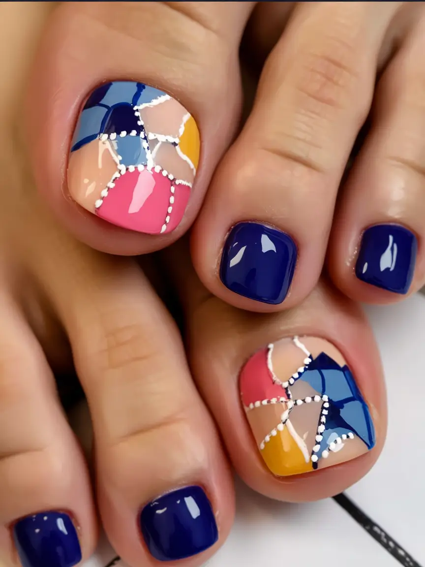 August toe nails Color Block Mosaic Magic