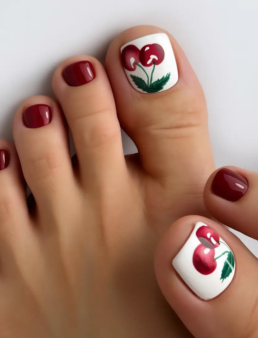 August toe nails Cherry Pop Burgundy Vibes