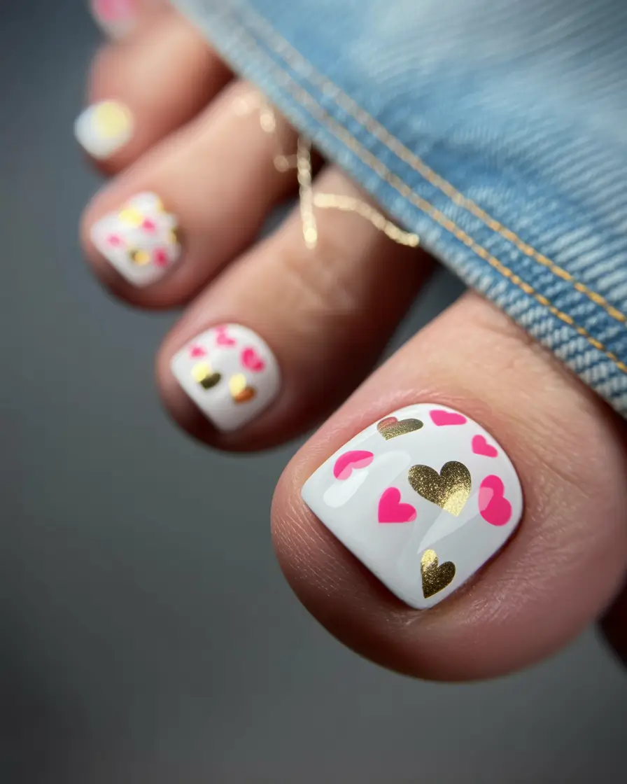 August toe nails Cute Hearts and Hello Kitty Chic