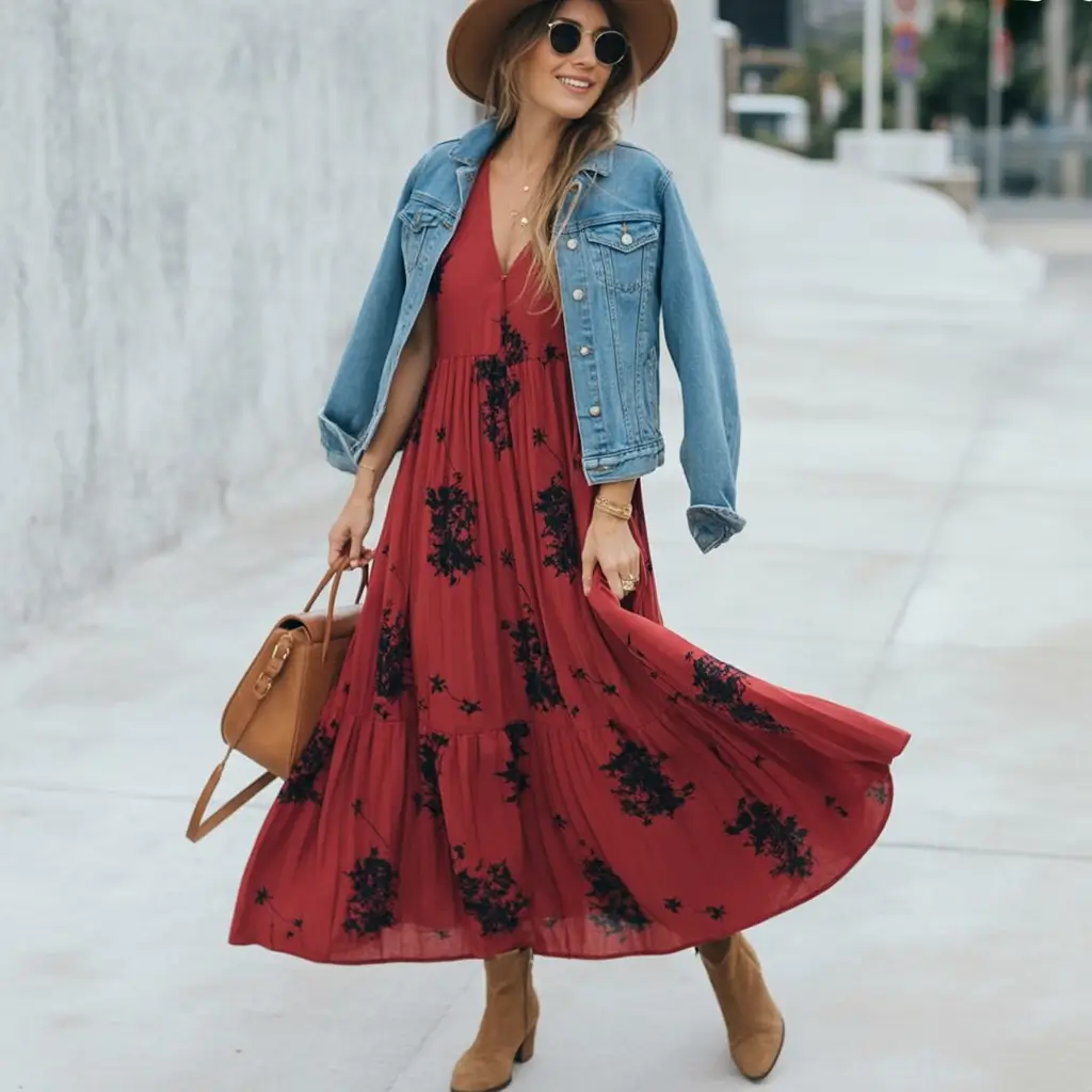 Transitional summer to fall outfits 2025 Boho Bloom with a Denim Edge