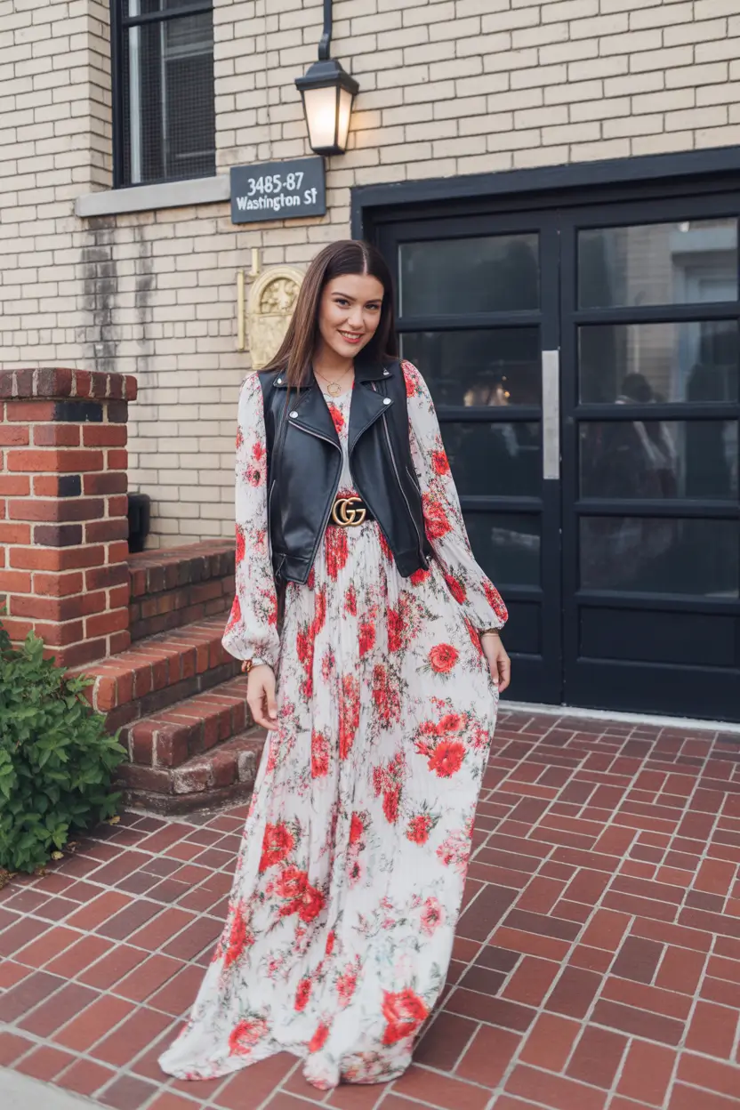 Transitional summer to fall outfits 2025 Florals with a Leather Twist