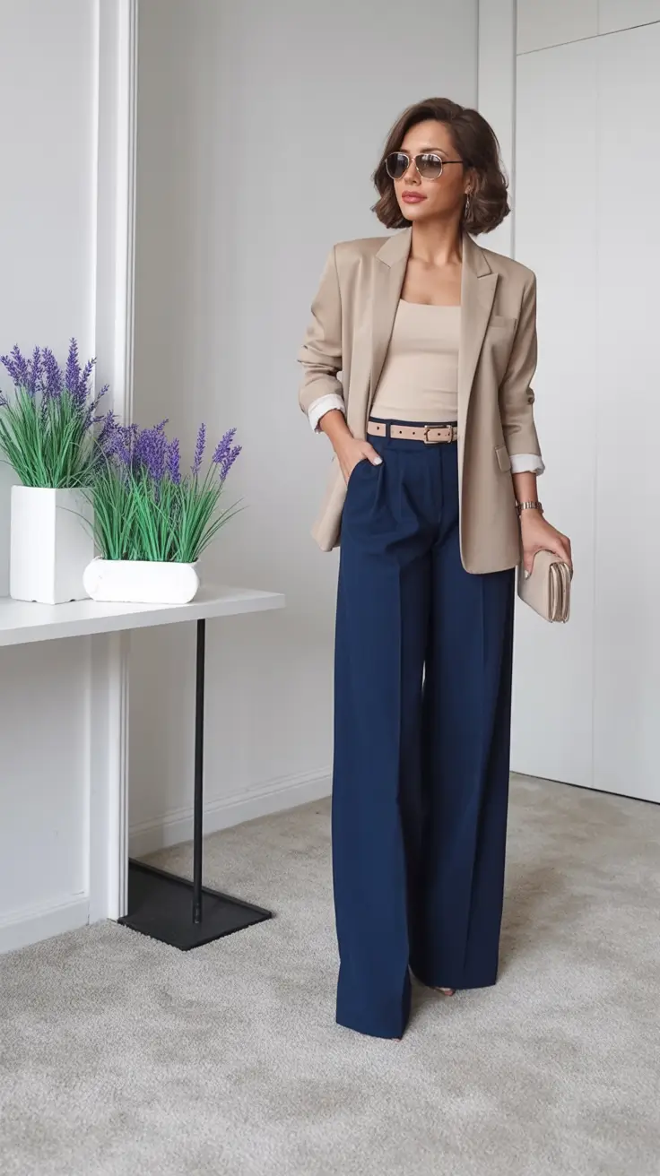 Transitional summer to fall outfits 2025 The New Work Uniform: Wide-Leg Trousers & Blazer