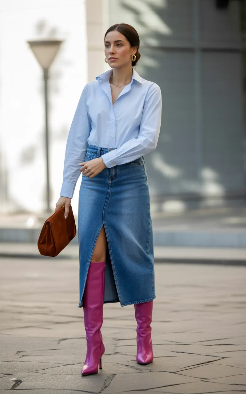 Transitional summer to fall outfits 2025 Power Denim Meets Bold Boots