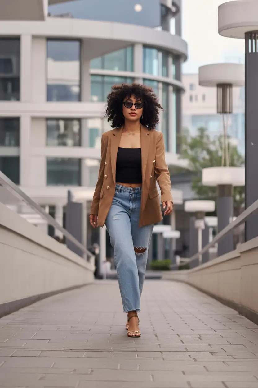 Transitional summer to fall outfits 2025 Street Blazer Energy with a Crop