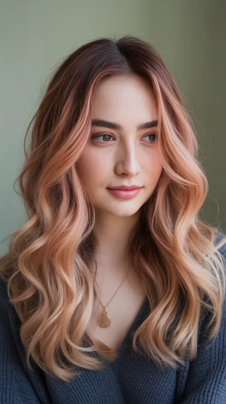 Fall hair color Apricot Rose with Warm Midlights