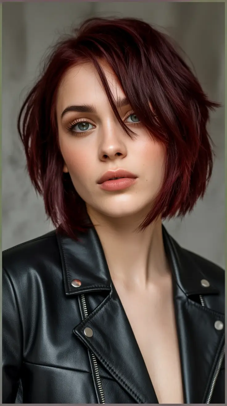 Fall hair color Mulled Wine Textured Bob