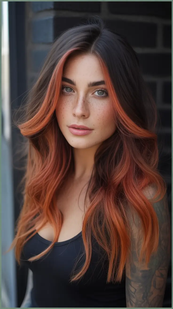 Fall hair color Burnt Copper Front-Lit Balayage