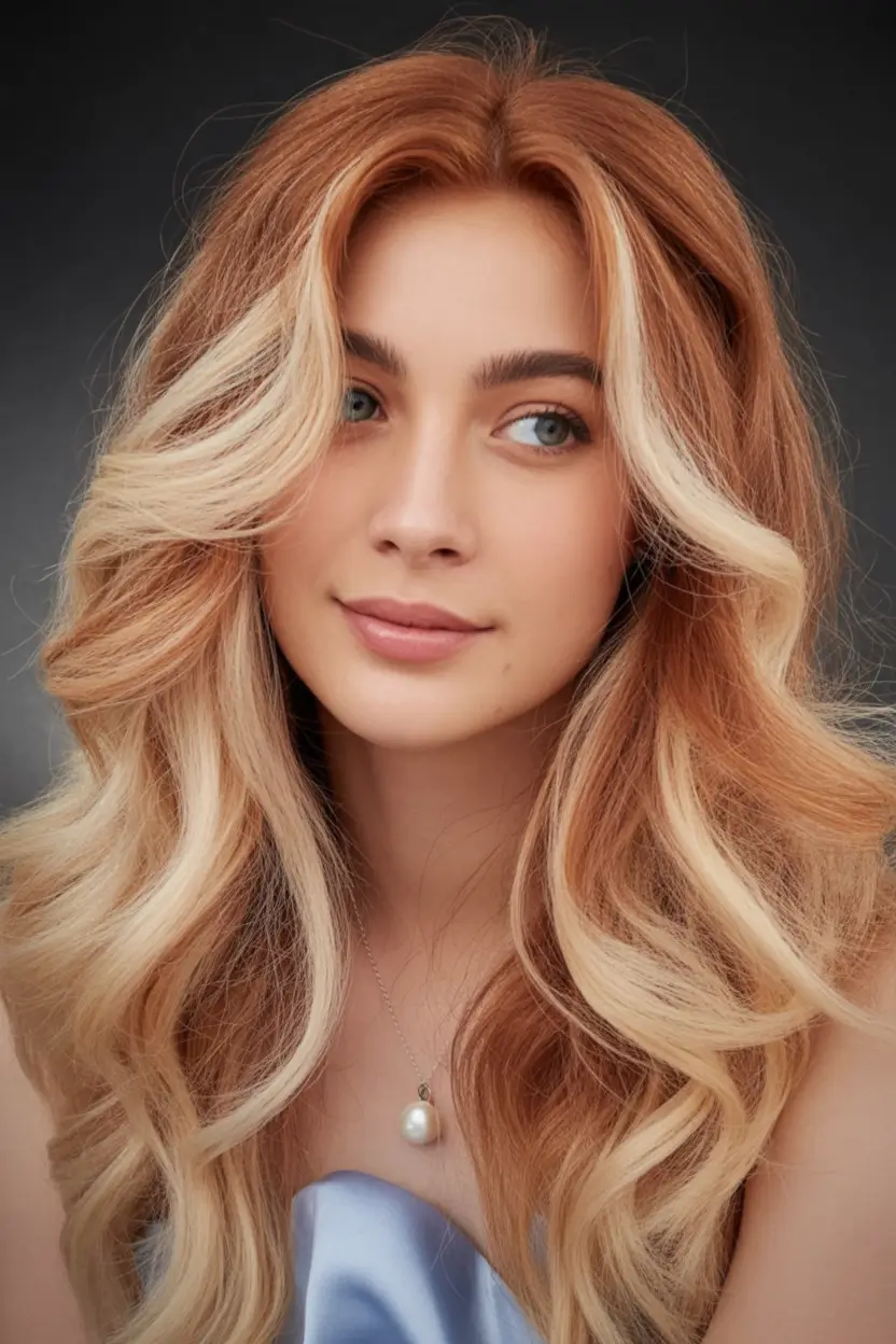 Fall hair color Toffee Melt with Icy Money Piece