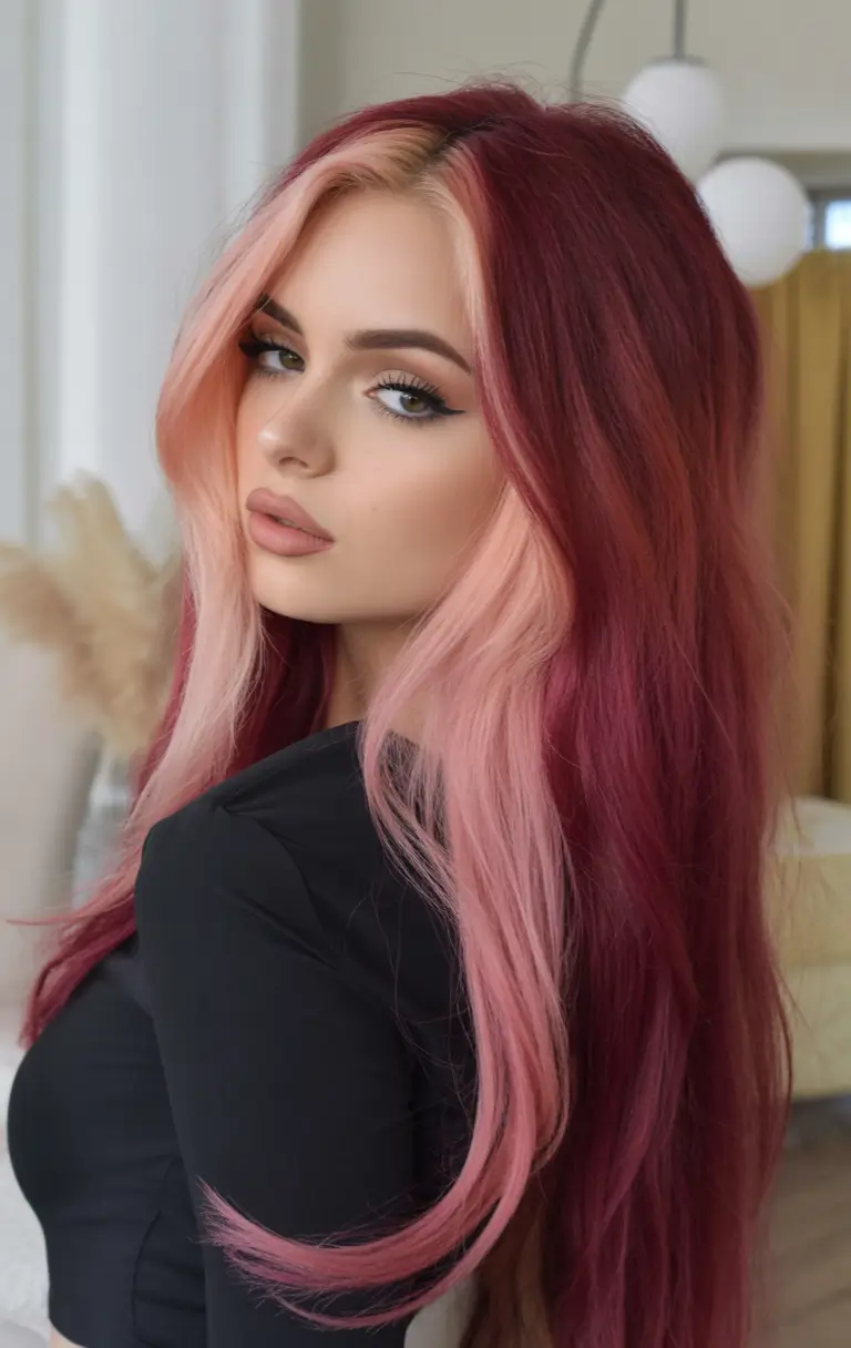 Fall hair color Deep Rose and Pink Sorbet Fusion