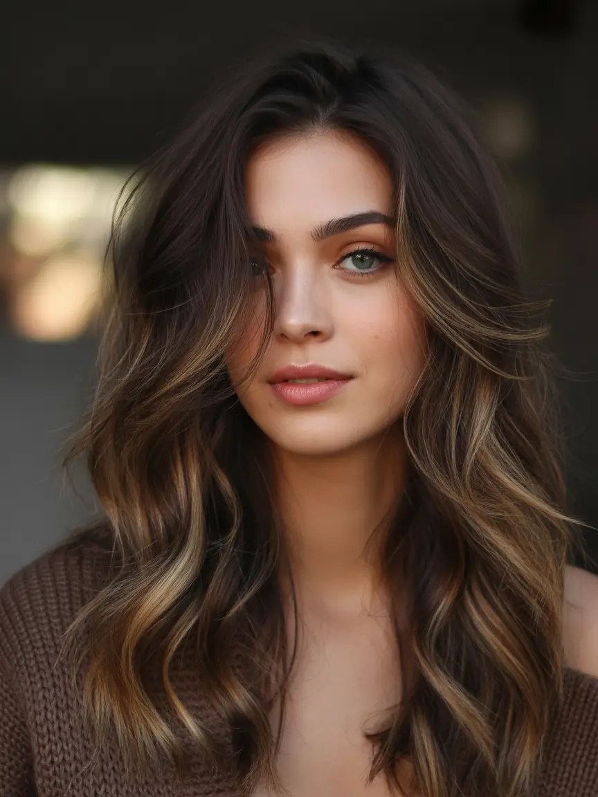 Fall hair color Chocolate Espresso with Toasted Caramel Lights