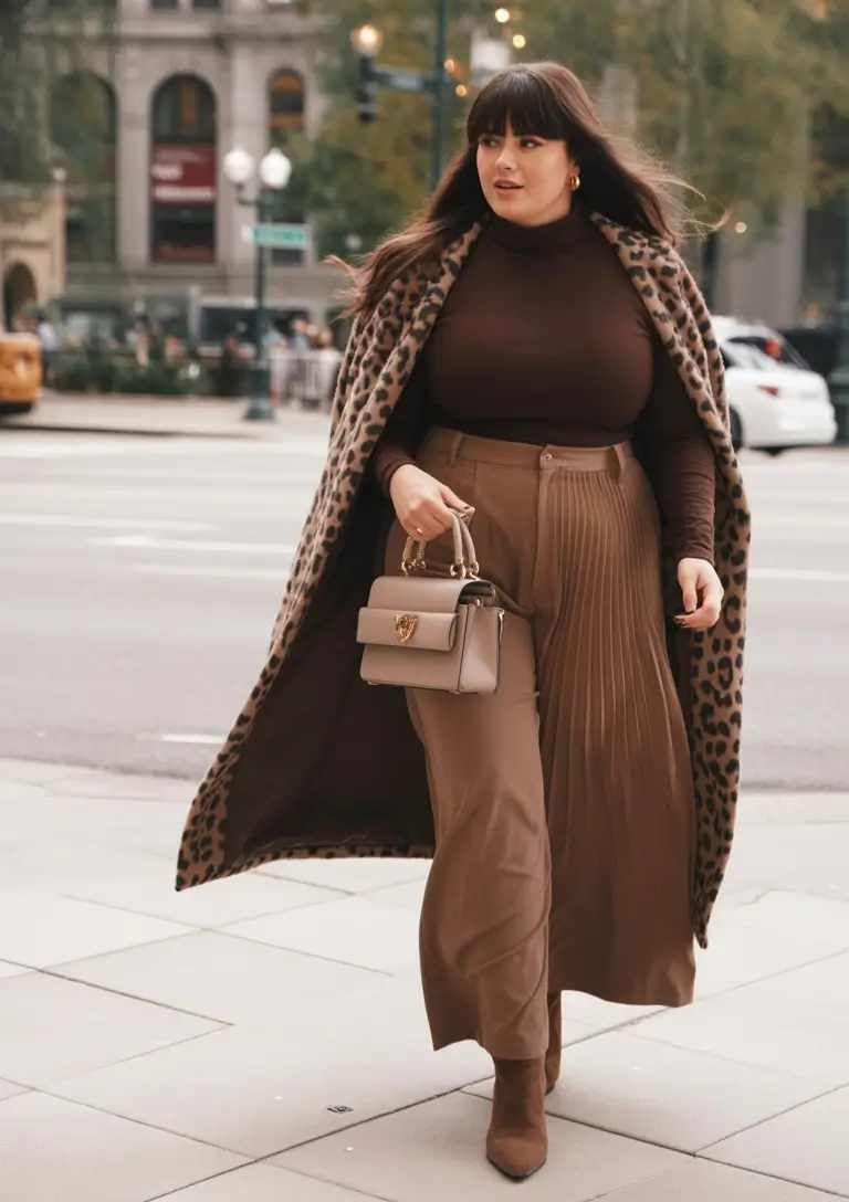 Trendy Women’s Fall Fashion Looks to Try in 2025+Curvy Luxe in Chocolate and Leopard
