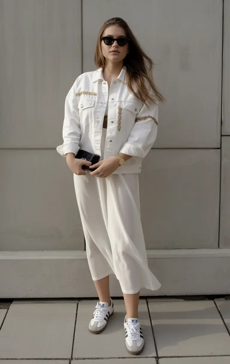 Trendy Women’s Fall Fashion Looks to Try in 2025+Clean Lines, Classic Sneakers, and a Whiteout Palette