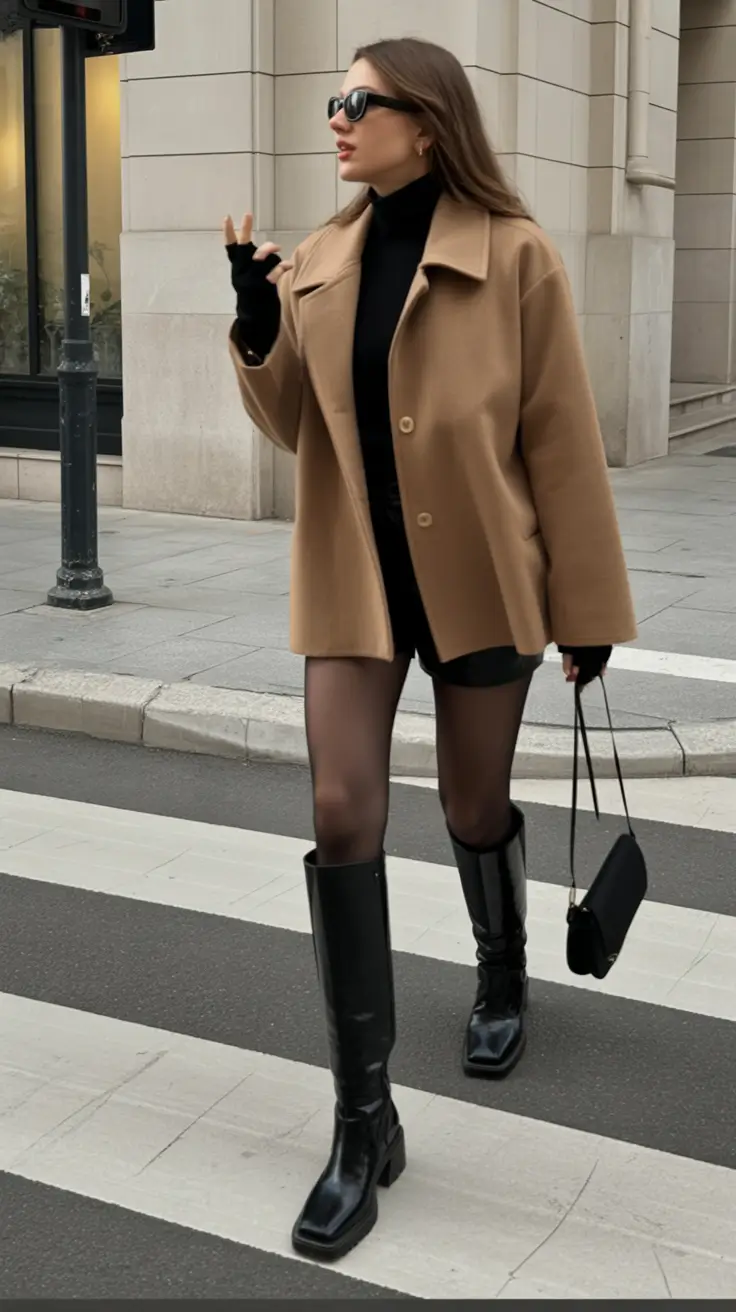 Trendy Women’s Fall Fashion Looks to Try in 2025+Muted Camel and Black Power Pairing