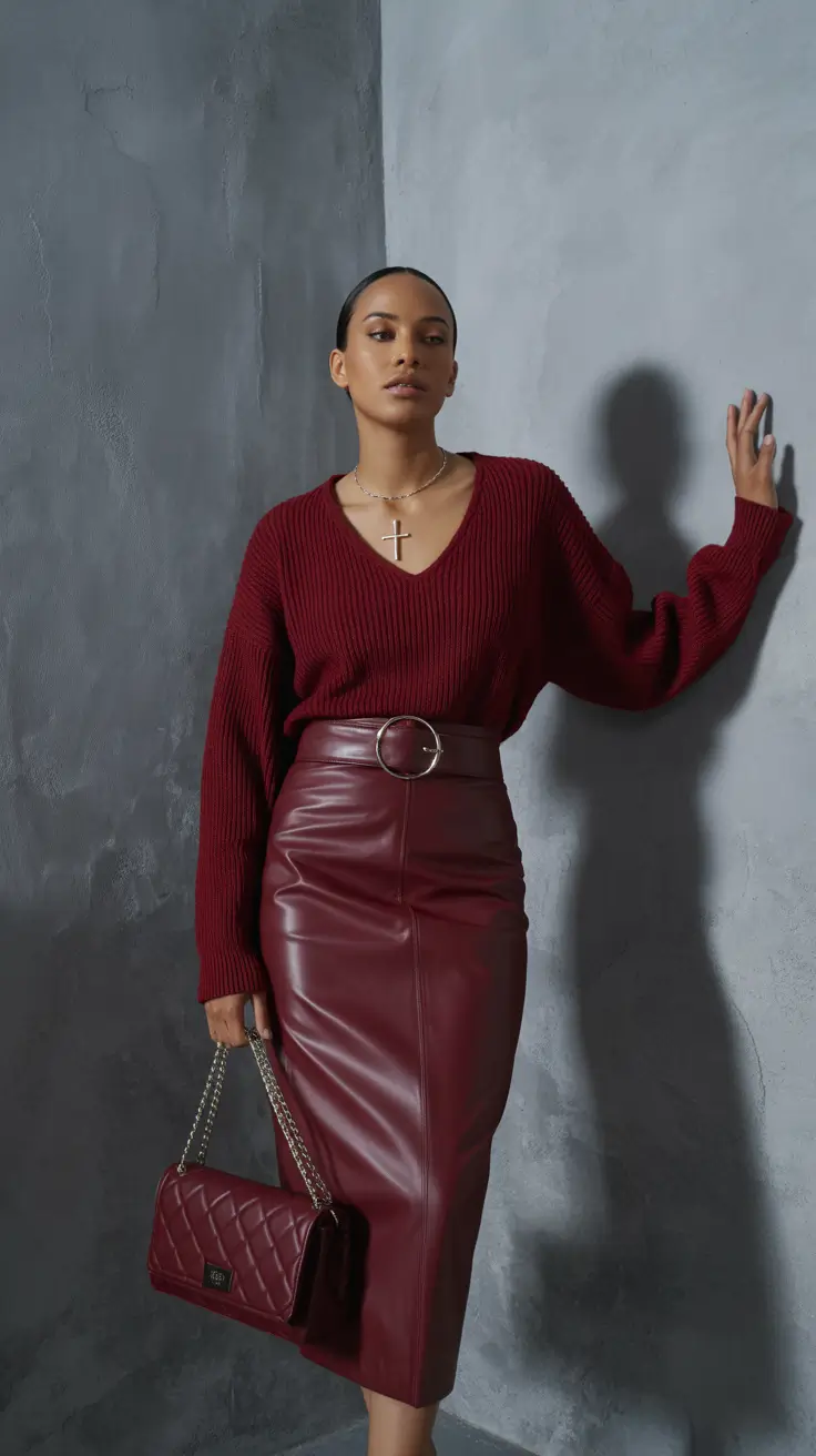 Trendy Women’s Fall Fashion Looks to Try in 2025+Wine Red Power Meets Monochrome Seduction