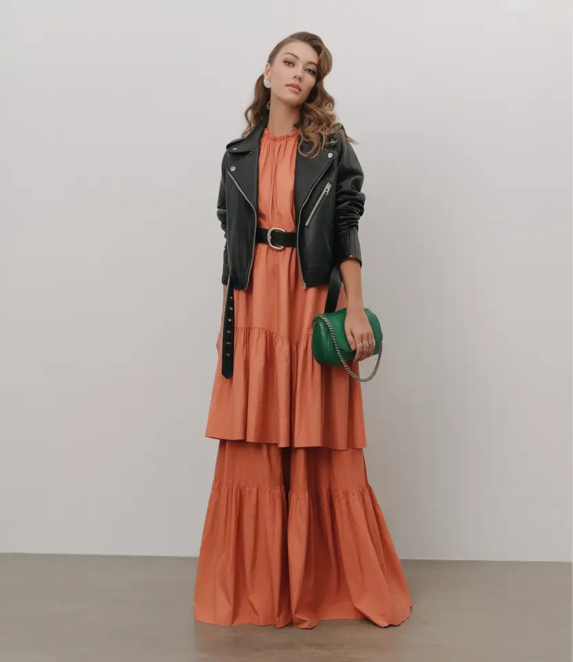 August outfits Soft Drama: Tough Leather Meets Flowy Layers