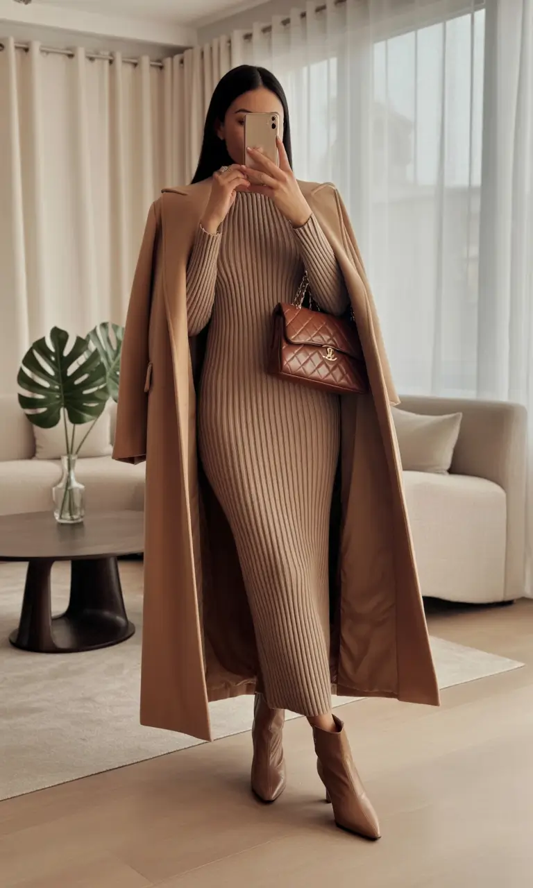 cozy fall outfits Caramel Layering in Luxe Ribbing