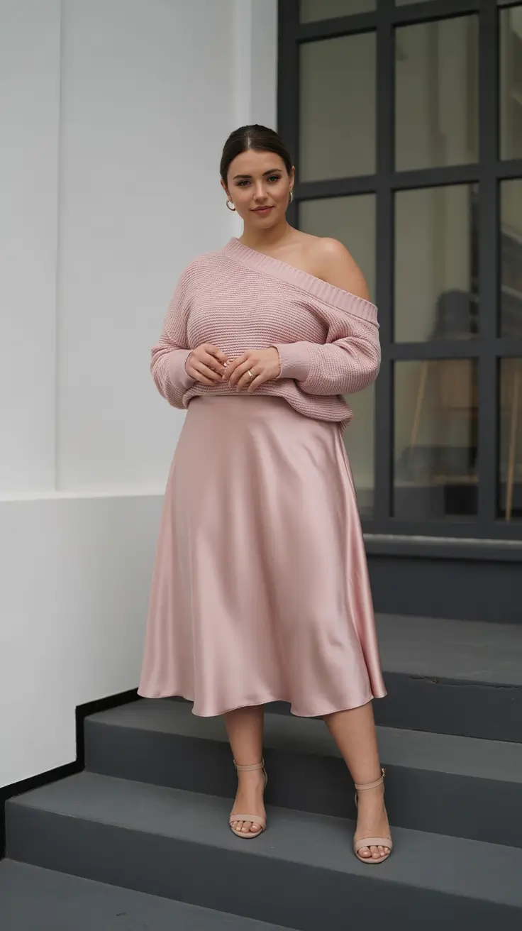 cozy fall outfits Blush Tones and Satin Elegance