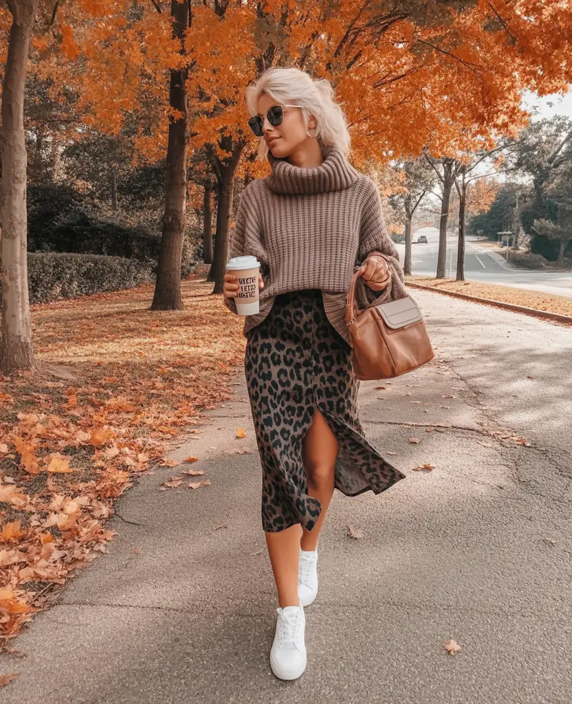cozy fall outfits Urban Wild: Leopard & Chunky Knits