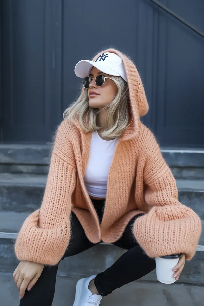 cozy fall outfits Oversized & Cozy in Peach Tones