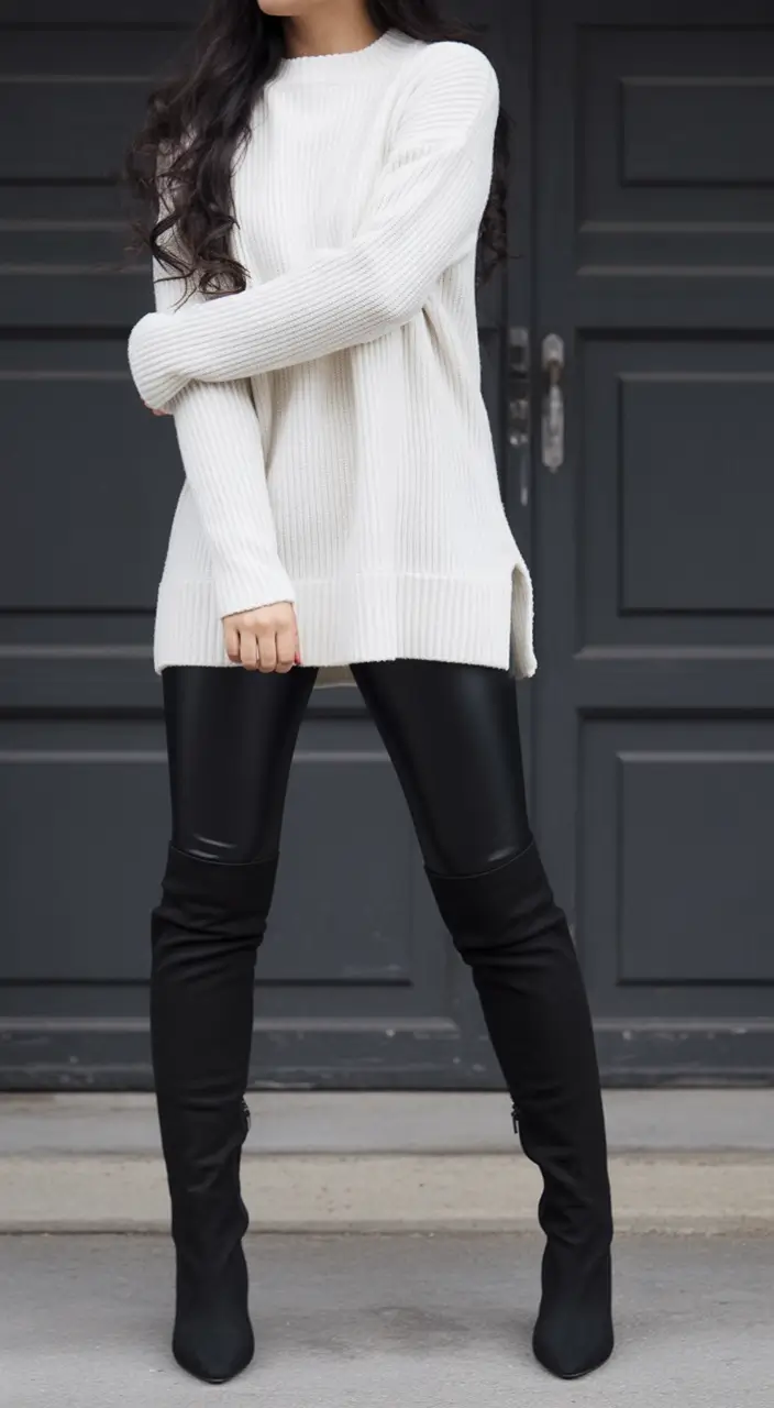 cozy fall outfits Over-the-Knee Meets Oversized Knit
