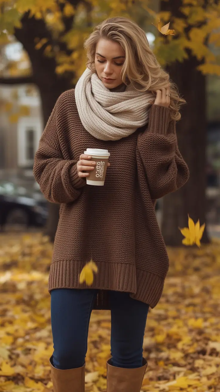 cozy fall outfits Classic Autumn Knits & Coffee