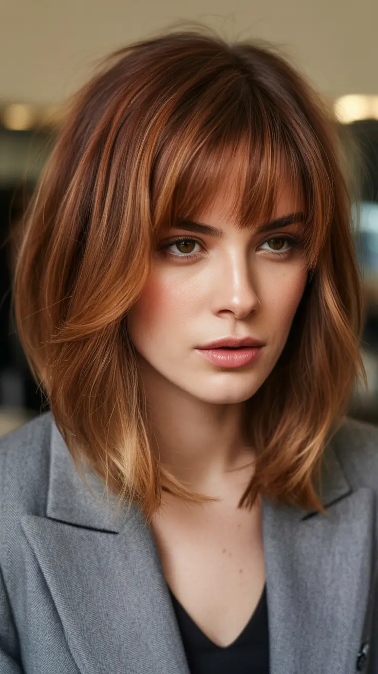 Fall haircuts for women over 40 Butterfly Cut with Rich Auburn Highlights