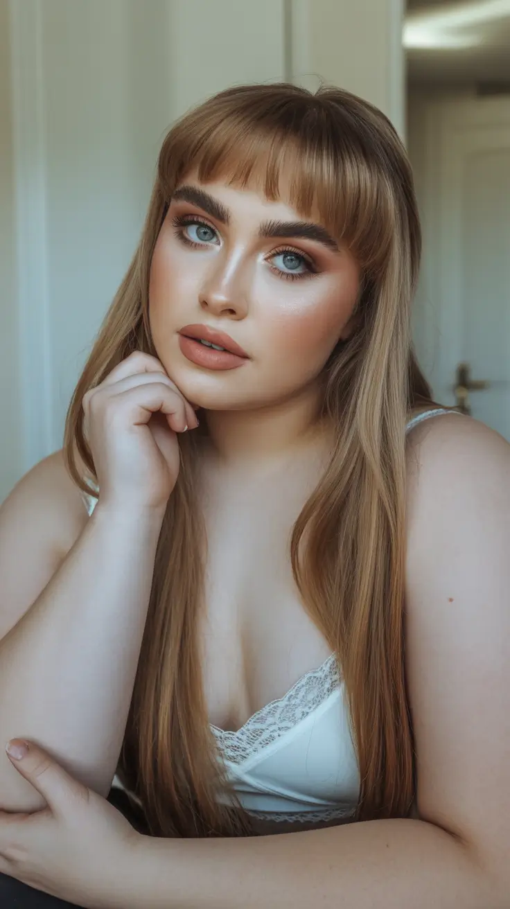 Fall haircuts for women over 40 Super Sleek with Blunt Fringe