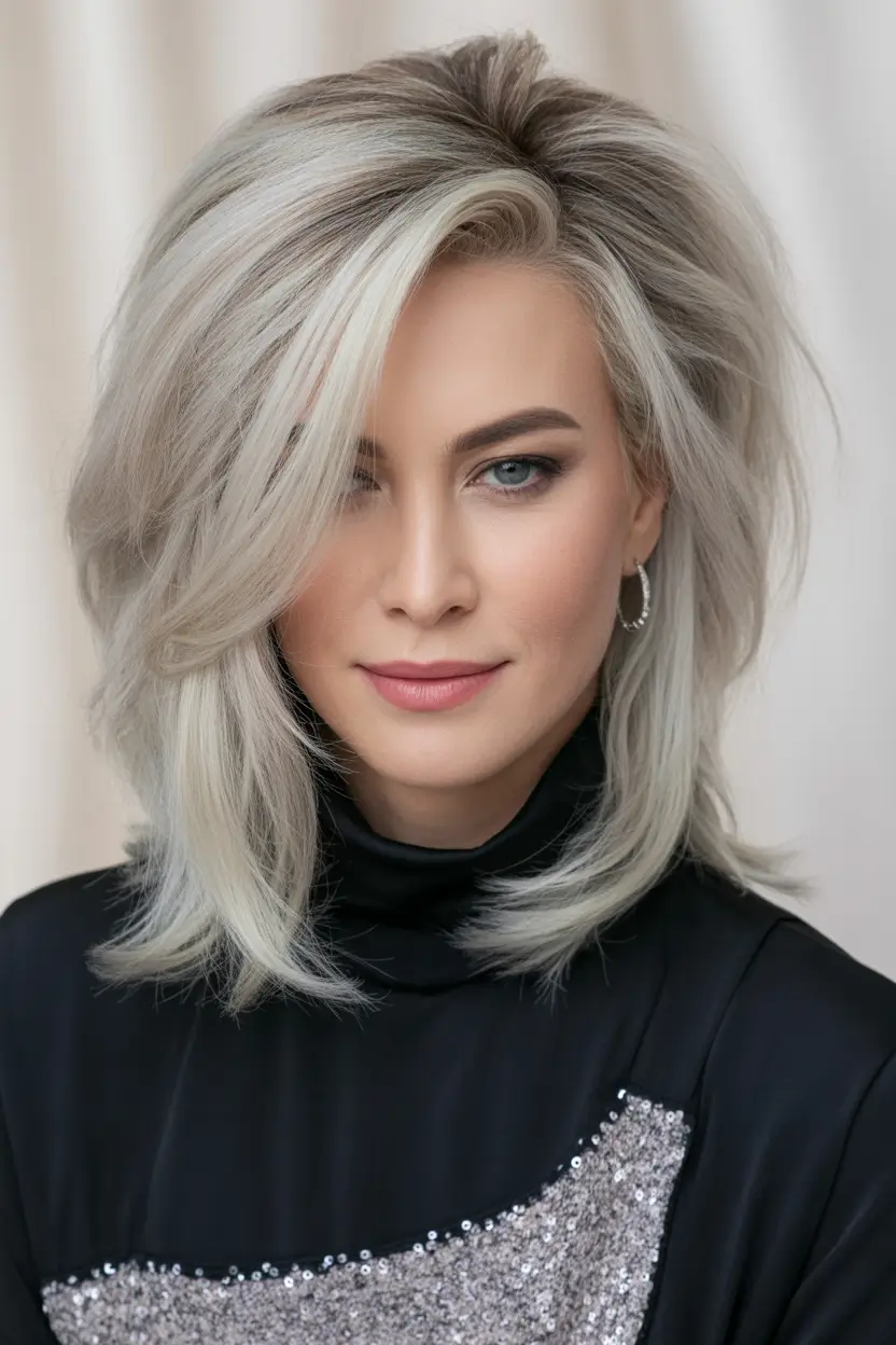 Fall haircuts for women over 40 High-Volume Silver Blonde Layers