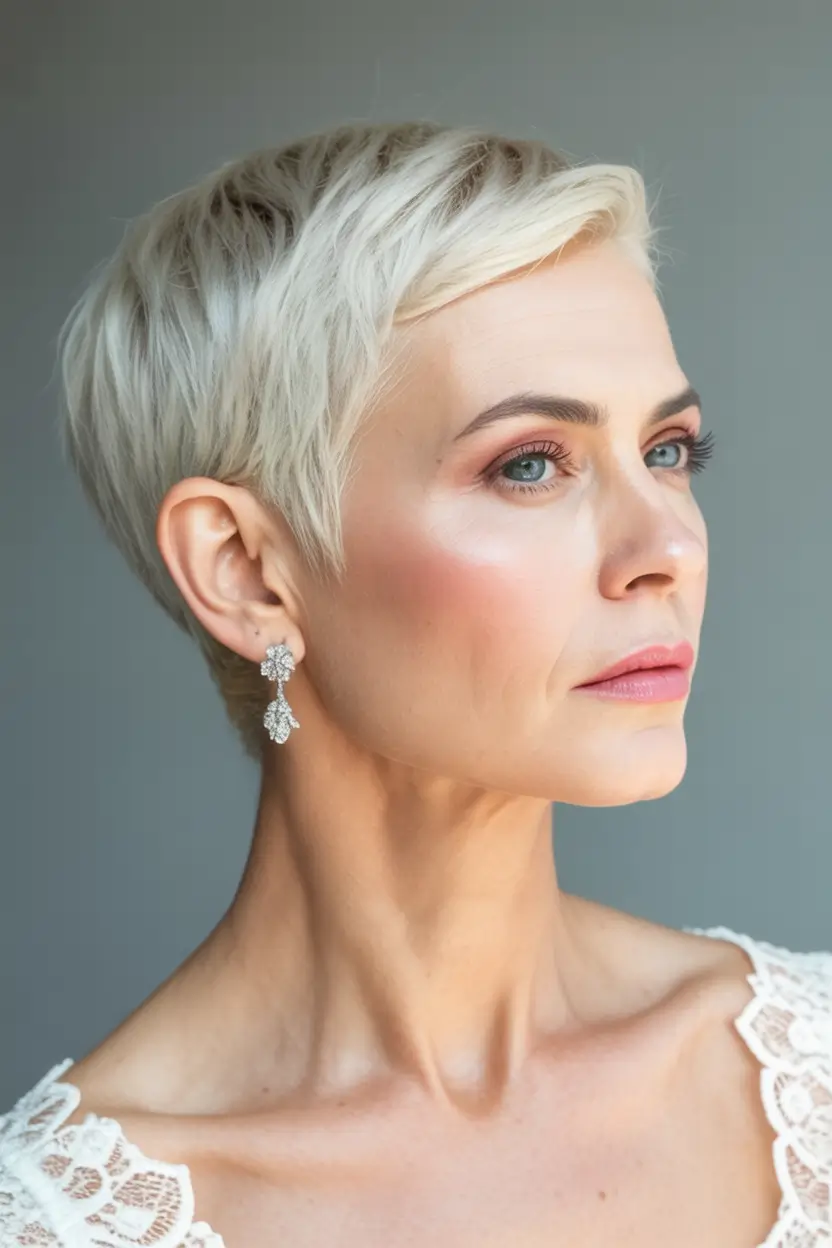 Fall haircuts for women over 40 Platinum Crop with a Soft Finish