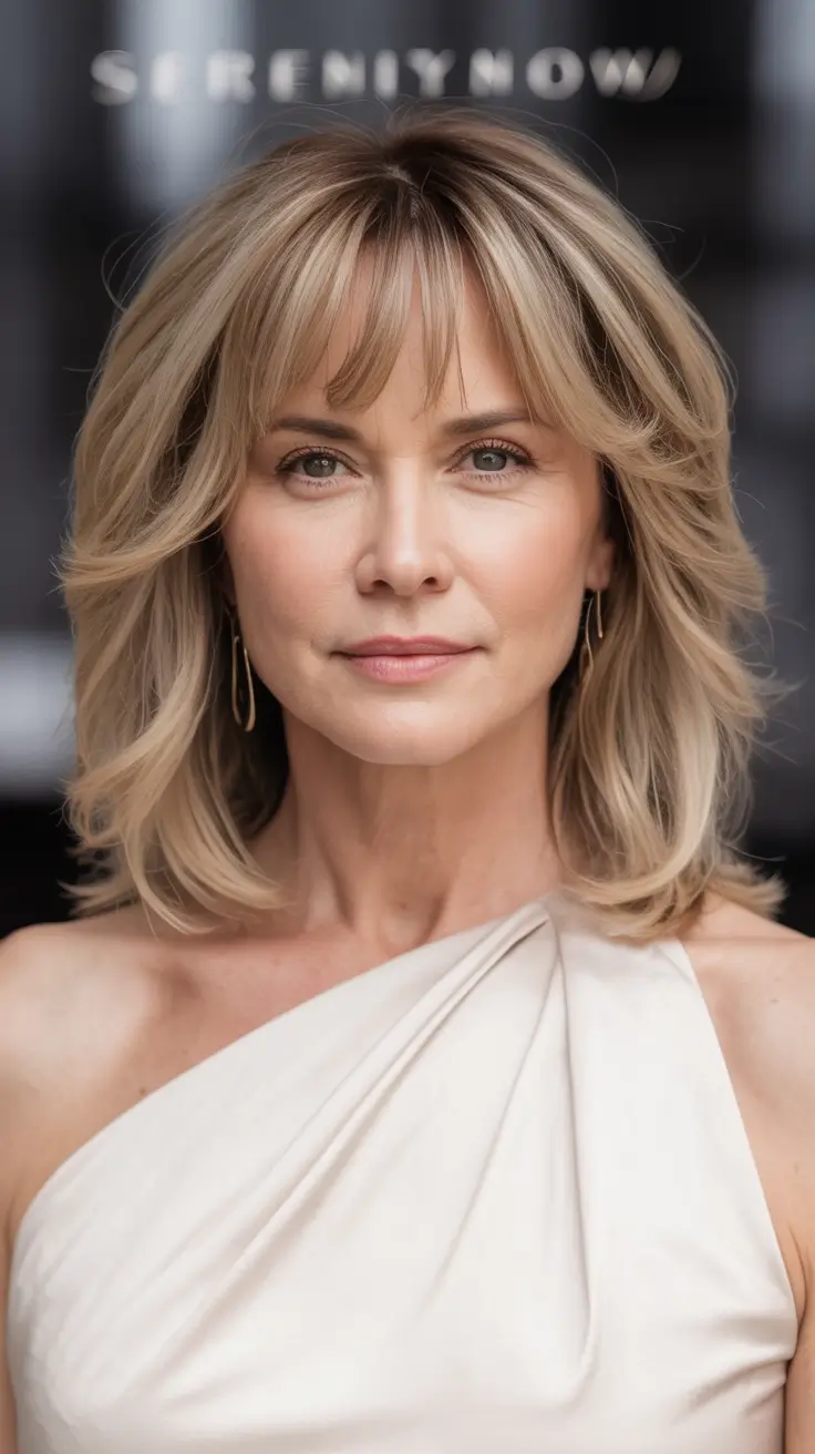 Fall haircuts for women over 40 Soft Shag with Feathered Bangs