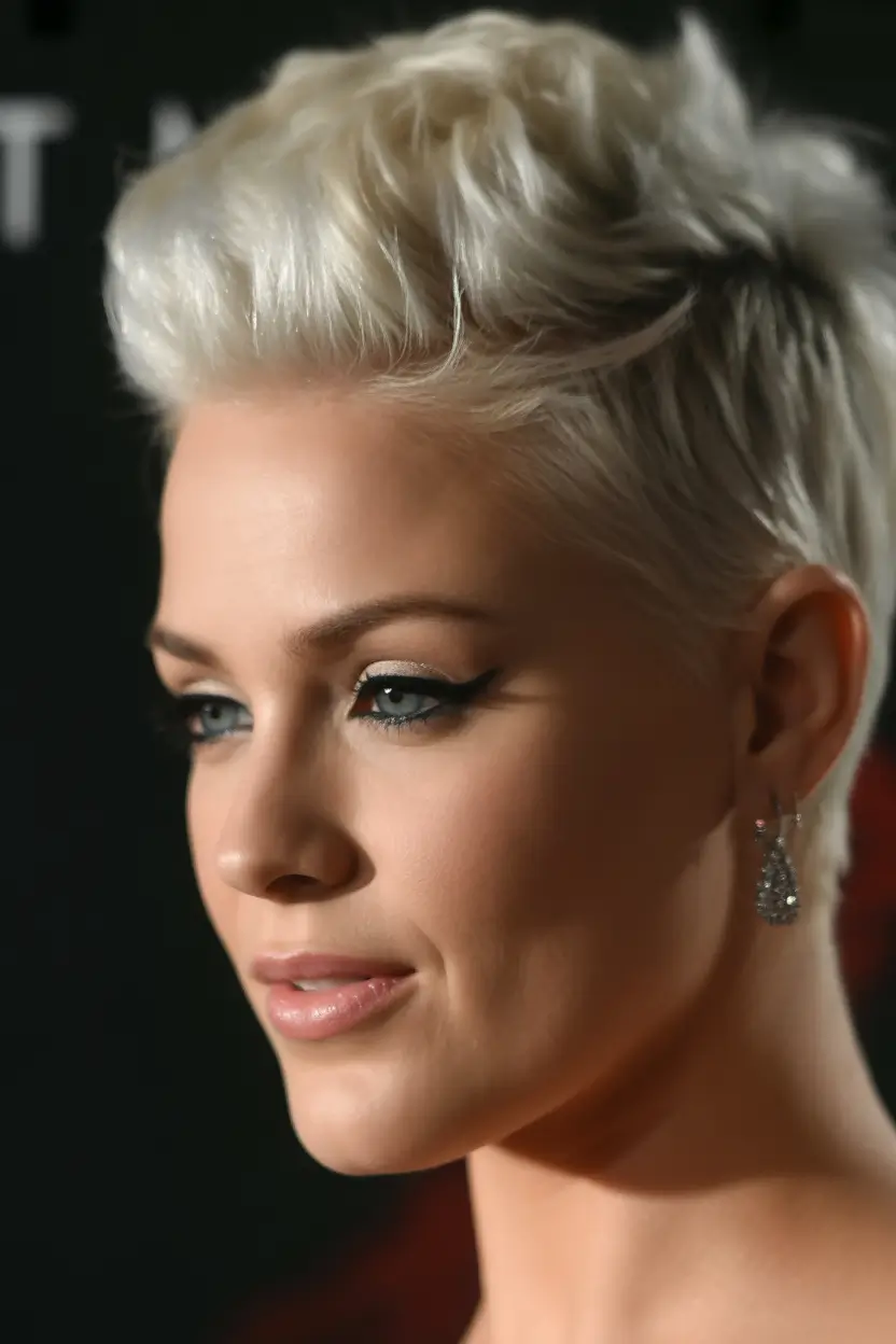 Fall haircuts for women over 40 Platinum Fauxhawk with Tapered Sides
