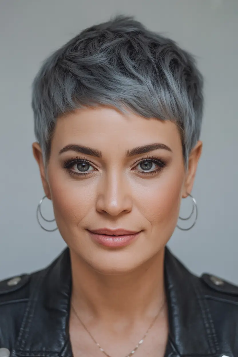 Fall haircuts for women over 40 Short Steel Pixie with Soft Texture