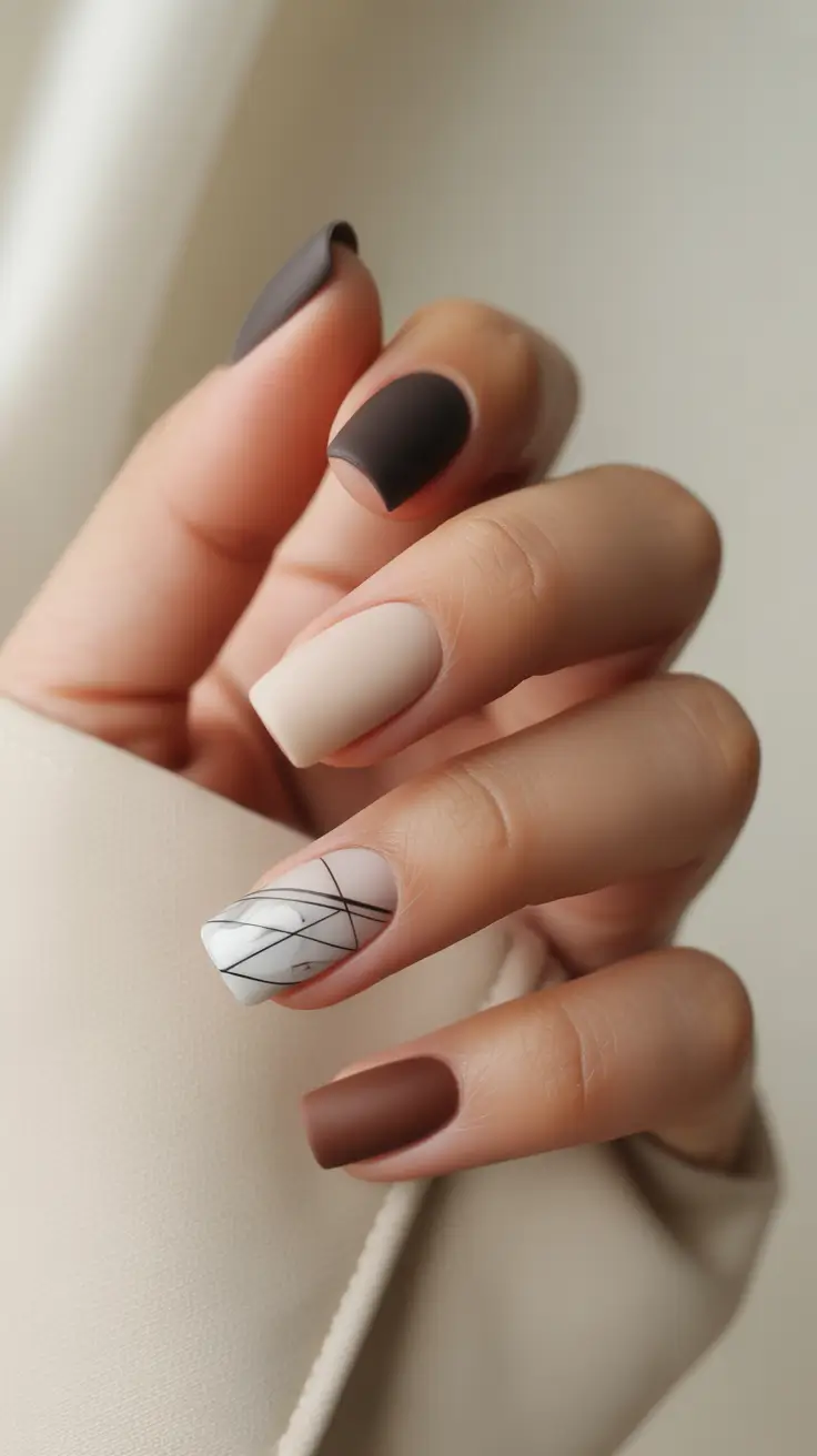 minimalist fall nails Matte Mocha Mosaic