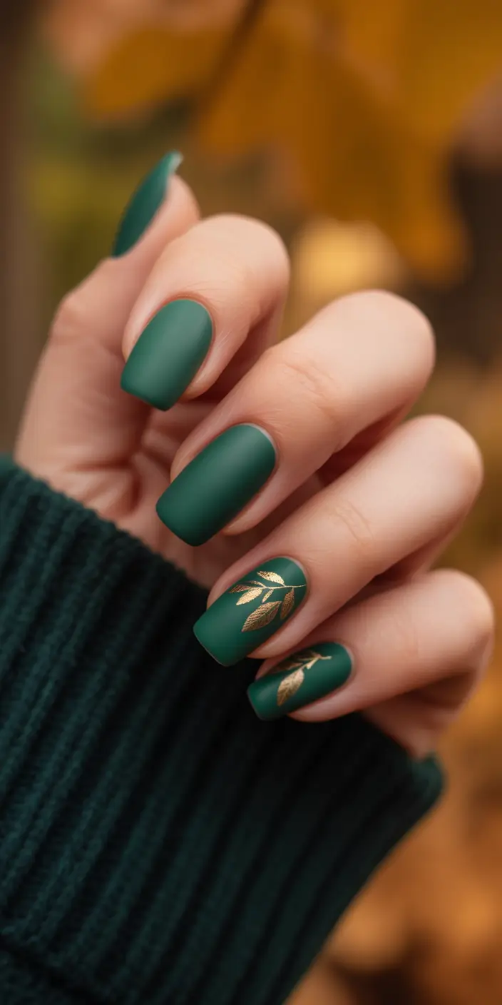 minimalist fall nails Evergreen Elegance