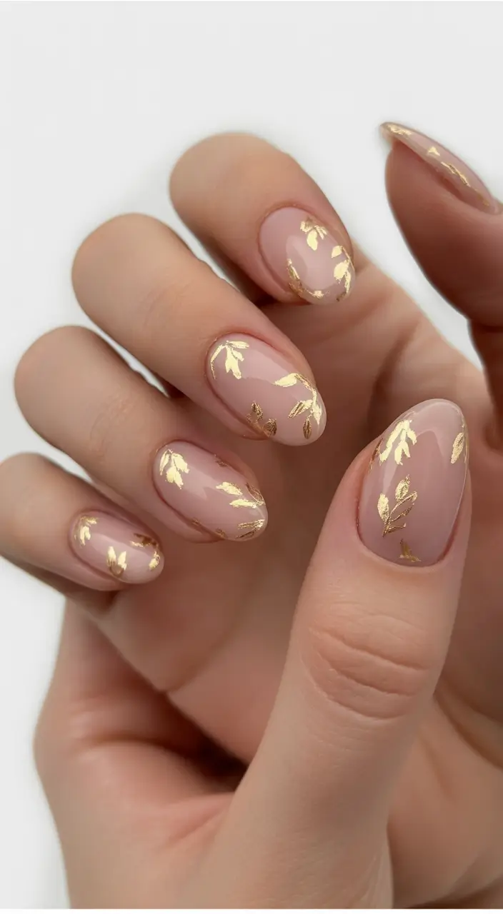 minimalist fall nails Golden Leaf on Blush