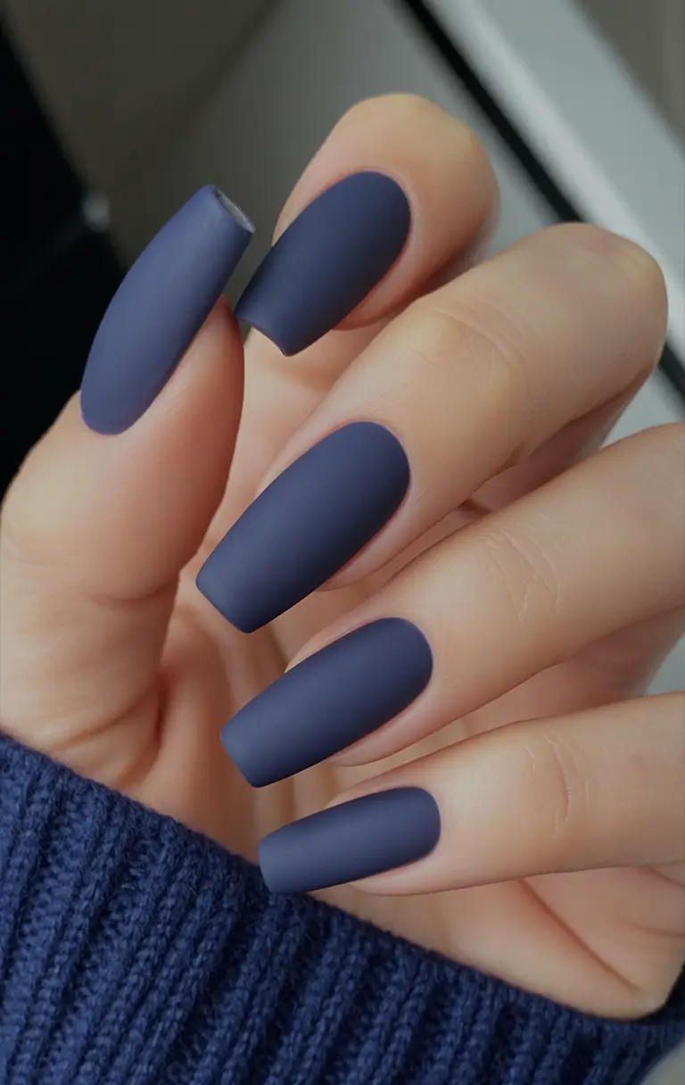 minimalist fall nails Midnight Navy Matte