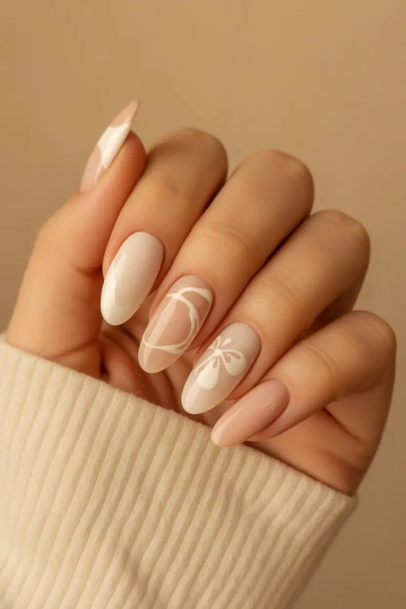 minimalist fall nails Ivory Botanical Whisper