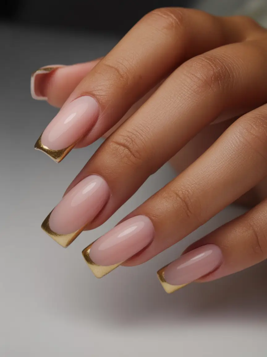 minimalist fall nails Golden French Luxe