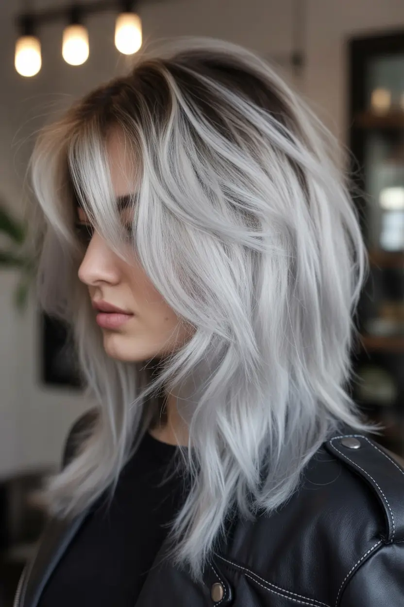 autumn fall hair colors Glacier Silver Shag