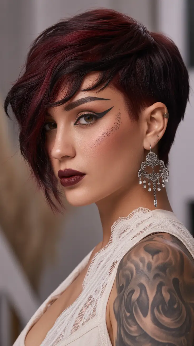 autumn fall hair colors Burgundy Taper with Side Fringe