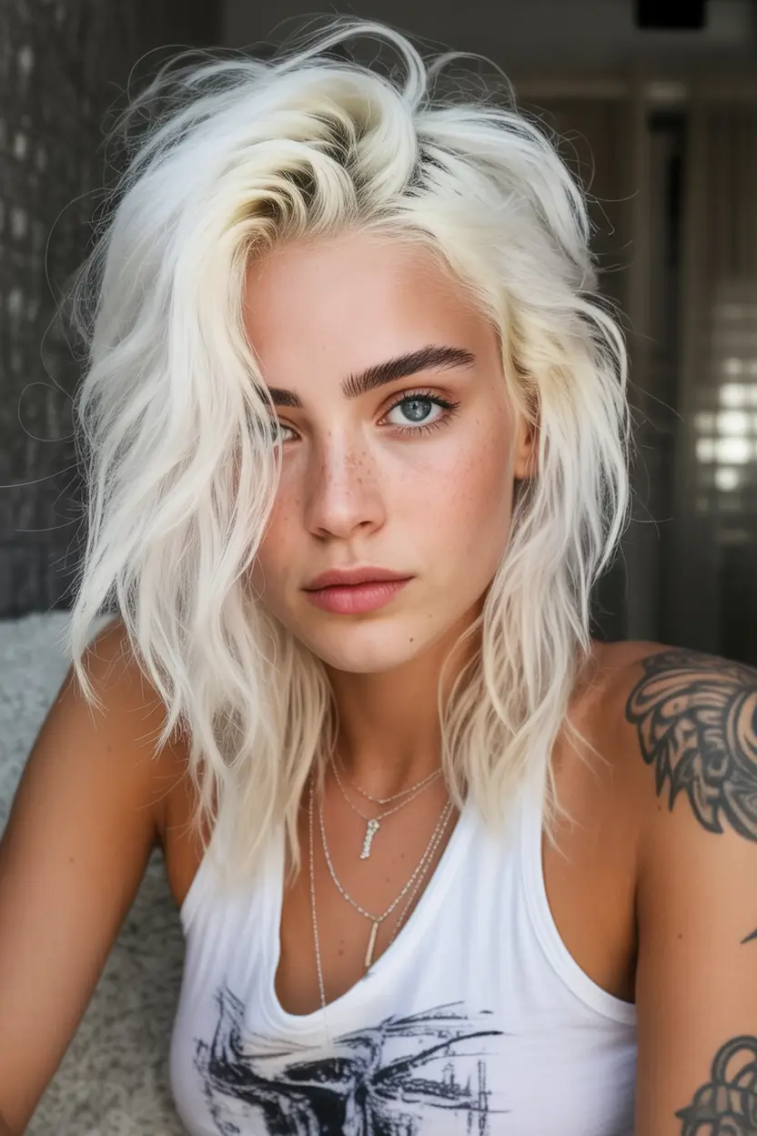 Best Fall 2025 Haircuts for Oval Face Shapes Icy Platinum Rock Shag