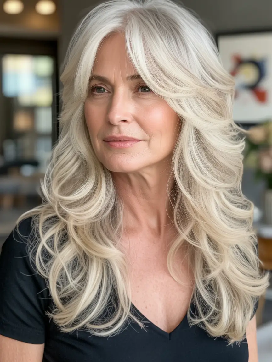 Fall haircuts for women over 50 Soft Volume with Feathered Layers