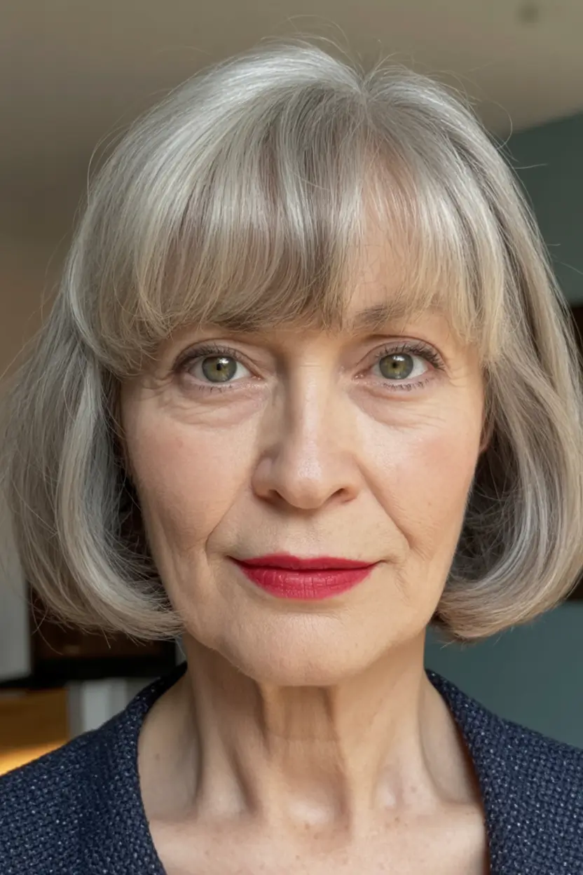 Short bob Fall haircuts for women over 50 Classic Bob with Statement Bangs