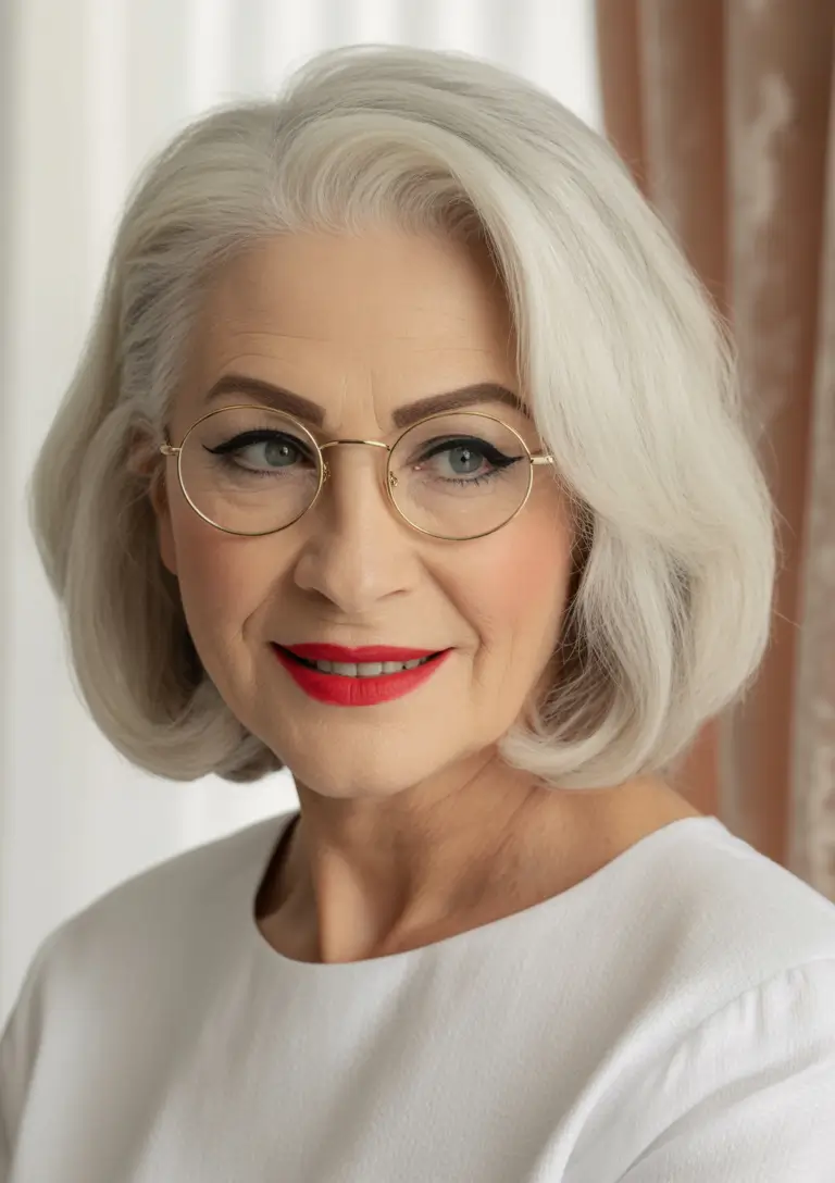 Medium Fall haircuts for women over 50 Glossy Sculpted Lob with Retro Flair