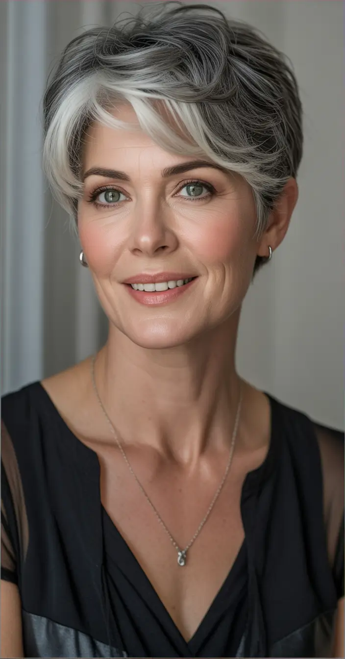 Short pixie Fall haircuts for women over 50 Soft Textured Pixie with Dimensional Gray